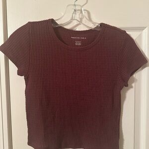American Eagle Outfitters Women's Ribbed Maroon Top
